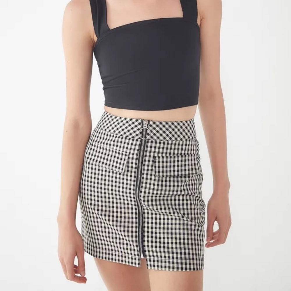 UO Gingham Zip-Front Mini Skirt
